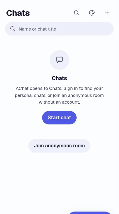 AChat chats screen on a phone, captured from the live site