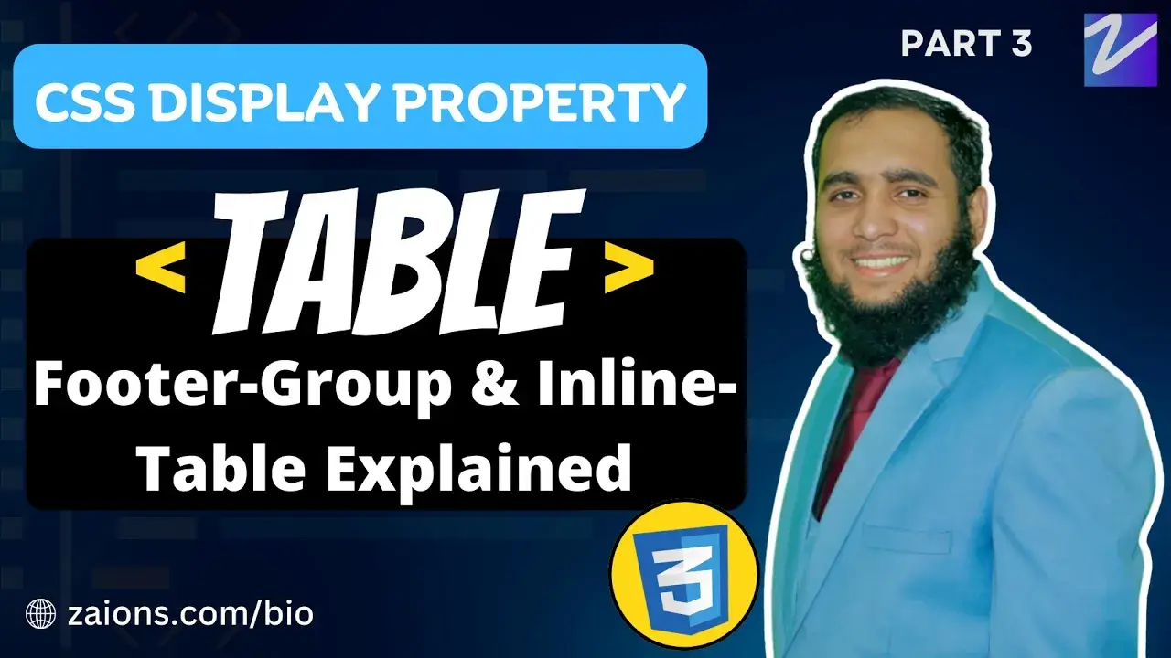 CSS Display Property Part 3 Table-Footer-Group & Inline-Table Explained UrduHindi Zaions